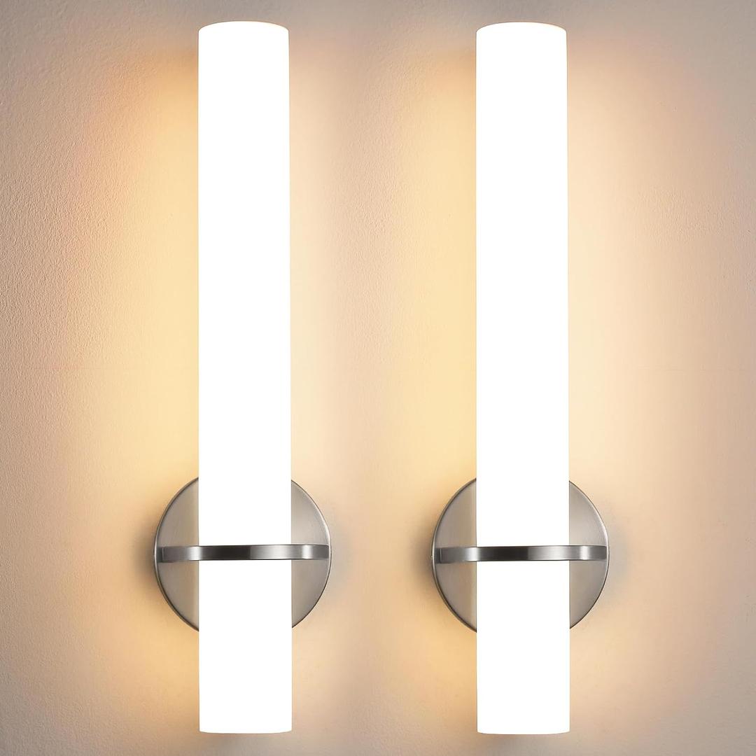 Brushed Nickel Bathroom Sconces Wall Lighting 18W LED Dimmable Vanity Light Fixture, 3000K Modern Wall Light Fixtures Indoor Wall Lamps for Bedroom Living Room Mirror Hallway Porch 18 inch (18in-2 pack)