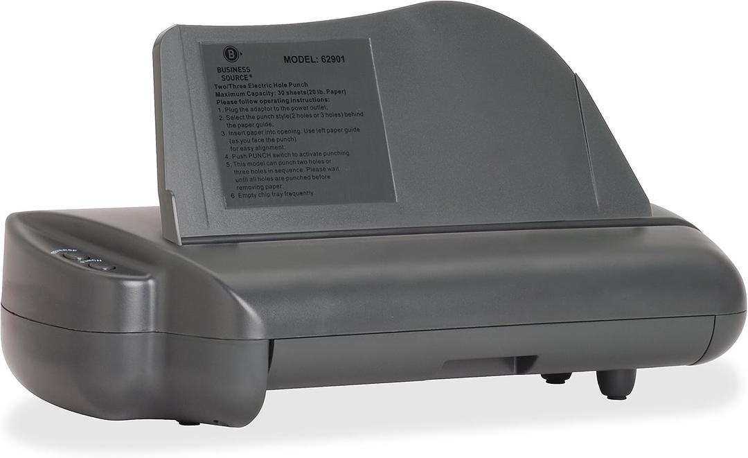 Business Source Desktop Hole Punches Powered Multi-Hole Paper Punch (62901) Gray Medium (25-99)