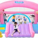 Large Bounce House for Big Kids, 14.8 x 14.5 FT Inflatable Bouncer Jumper Slide with 650W Blower, Basketball Hoop, Throw Ball Game, Ball Pits (Pink Large Bouncer)