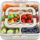 SMALL Divided Serving Tray with Lid and Handle, Portable Snack Box Container, 6 Compartments Veggie Fruit Snackle Tray,Charcuterie Box Container for Party, Travel, Entertaining,Picnic, SMALL SIZE (White)