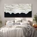 YLLTIEM Large Abstract Canvas Wall Art 29x58 Inch, Black and White Wall Art, Hand Painted Textured Wall Art, Modern Wall Decor for Living Room Bedroom Office Fireplace
