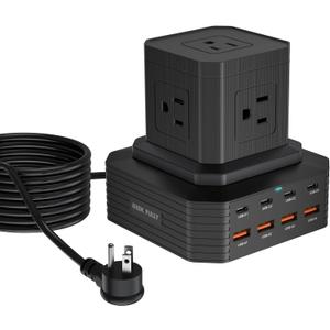 Charging Station (100W), 13-in-1 USB C Power Strip with Surge Protection, 6.6Ft Extension Cord, 4 USB C and 4 USB A Ports, 5 AC Outlets for Home Office Dorm Room