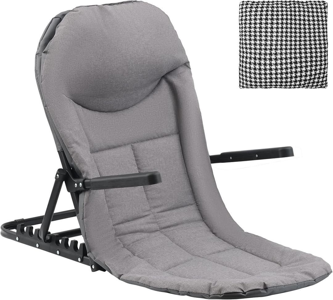 Adjustable Lifting Bed Backrest with Armrests, 7-Level Folding Sit Up Support, Portable Multifunctional Bed Chair with Pillow for Neck Head & Lumbar Support for Elderly Patients Reading Resting