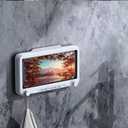 Upgraded Rotating Waterproof Phone Holder - Bathroom Shower Hook with Dual Hooks, Touchscreen and Fog-Proof Design Compatible with iPhone & Android Smartphones, Strong Adhesive (White)