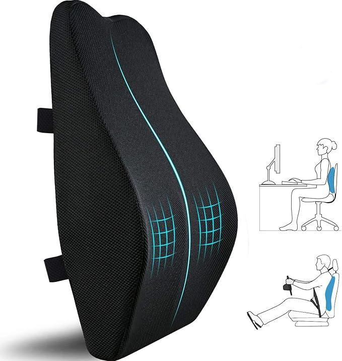 Lumbar Support Pillow for Office Chair,Memory Foam Back Cushion for Car Seat,Chair,Computer Desk Chairs,Large Ergonomic Back Pillow for Back Pain Relief