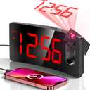 GOLOZA Projection Alarm Clock, Digital Clock with Modern Curved Design 180 Rotatable Projector, 3-Level Brightness Dimmer, Clear Red LED Display, Progressive Volume, 9mins Snooze,12/24H, for Bedroom