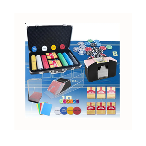 Poker Set, Casino Game Set Blackjack Set with Casino Chips, Deck Shuffler, 300pcs Poker Chips, Blackjack Mat, Poker Cards, Blackjack Shoe, Poker Buttons, Cut Cards for Adult Casino Party