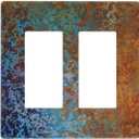 Old Abstract Blue/Red Messy Rust 2 Gang Double Decorator GFCI/Rocker Wall Plate Orange Messy Metal Copper Rusty Iron Print Electrical Outlet Decorative Receptacle Cover Light Switch for Dimmer, USB