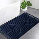 LEEVNA Washable Bathroom Rugs 2'x3', Hand-Woven Kitchen Rug with Tessal, Dark Blue Bedroom Throw Rugs, Boho Tufted Rainbow Rugs, Farmhouse Indoor Door Mat for Entryway/ Porch/ Back Door