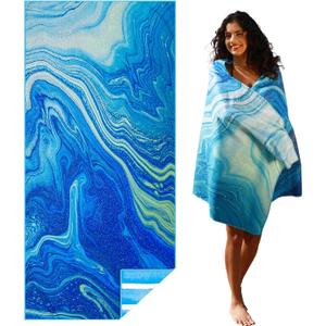 Microfiber Lightweight Beach Towel Sand Free Quick Dry Absorbent Thin Compact Towels for Swimming Pool Camping Beach Accessories Large Easy Pack Travel Things for Vacation Essentials Gift Adult (32x71 inch, Drift Sand Blue)