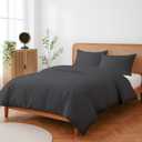 SlumberWell Queen Duvet Cover Set, 3 Piece 100% Cotton Bedding with Zipper Closure, Soft Breathable Duvet Cover 90x90 Inches with 2 Pillowcases, Dark Grey Solid