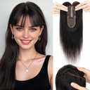 S-noilite Hair Toppers for Women with Bangs Real Human Hair 360 3D Cover Clip in Bangs 2X6 Coverage Clip in Hairpiece for Women with Thinning Hairline 14Inch (Natural Black)