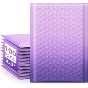 Fuxury Opaque 4x8 Bubble Mailer 100 Pack,Gradient Purple Cute Design Bubble Envelopes,Strong Adhesion Pattern Padded Mailing Envelopes for Shipping Jewelry,Makeup #000 Thick Bubble Padded Mailer