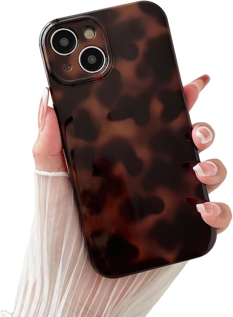 Compatible with for iPhone 14 Case, Tortoise Shell Chic Amber Brown Print Leopard, Classic Soft TPU Protective Shockproof Case for iPhone 14 6.1 ''Color2