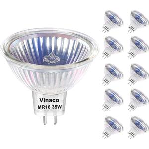 Vinaco MR16 Bulb,10 Pack 35W GU5.3 Base, 480LM High Output 12V 35W Bulb, 2800K Warm White MR16 Dimmable with Clear Glass Cover, MR16 GU5.3 for Landscape, Track Lights