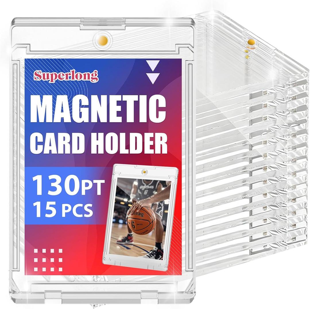 130pt Magnetic Card Holder, 15ct Trading Magnetic Card Case with U-V Protection, Hard Plastic Sports One Touch Holder with 2 Strong Magnets for Baseball Game Collector Display Storage