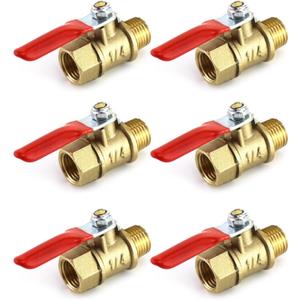 QWORK Ball Valve, 6 Pack 1/4" Heavy Duty Brass Ball Valve Shut Off Switch, 1/4" Male x Female NPT Thread Pipe Fitting Air Compressor Shut Off Valve