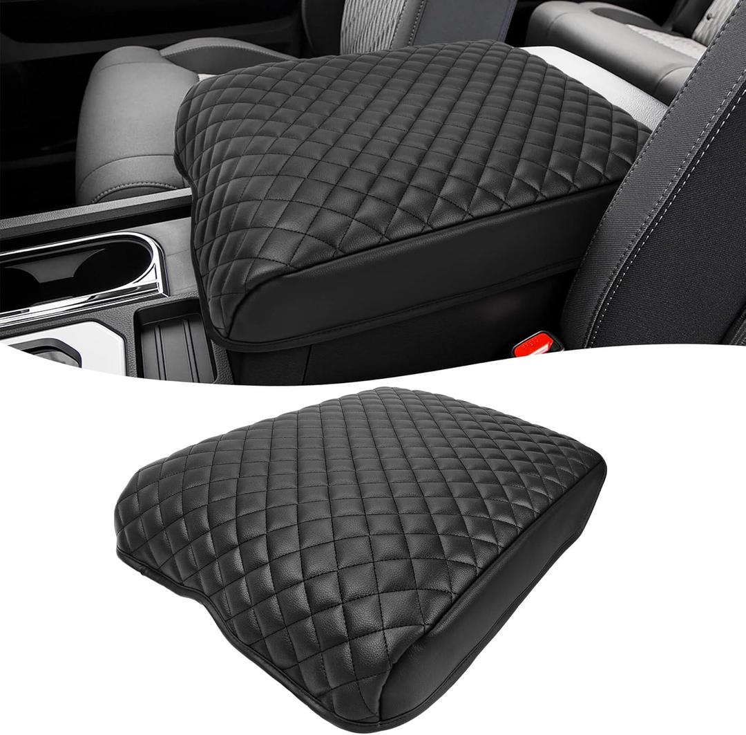 KBH Center Console Cover for Toyota Tundra 2014-2021, Vinyl Leather Trim, Middle Console Lid Cushion Pad Armrest Covering, Anti-Scratch, Black