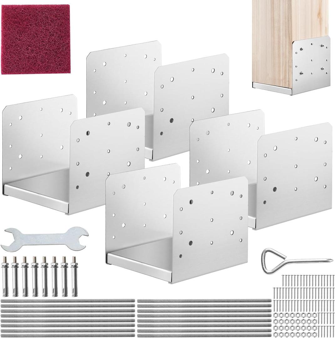 VEVOR 8"x 8" Post Base, 4Pcs Stainless Steel Adjustable Post Anchor Bracket(Internal 7.8 x 7.3"), Adjustable Post Base for Pavilion Deck Porch Handrail Railing Support Decorative Anchor Plate (Silver)