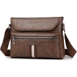 Zipper Buckle Leather Messenger Bag Crossbody Shoulder Bag Vintage Handle Bags | Zipper, Buckle, Leather, Vintage (C-dark Brown)