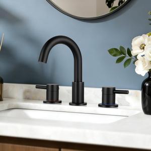 FGKQ Black Bathroom Faucet for Sink 3 Hole, Bathroom Sink Faucet with Pop Up Drain, 8 Inch Widespread Vanity Faucet 3 Hole, 360 Swivel Two Handle with Supply Lines
