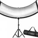 Curved Reflector, 71x24 Clamshell Light Reflector Kit with 4-in-1 Fabric (Silver/Gold/White/Black) & 28" Desktop Light Stand, Storage Bag, U-Shape Arclight for Portrait, Studio Photography