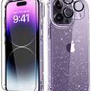 MIODIK for iPhone 14 Pro Max Case with Screen Protector + Camera Lens Protector, [Non-Yellowing] Clear Glitter Phone Case, Shockproof Protective Women Cute Bumper Cover for 6.7 Inch - Sparkle Clear