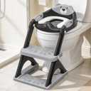 Potty Training Seat with Step Stool Ladder, Toddler Toilet Seat for Boys Girls, Adjustable 6 Heights Fits Round & Elongated Toilets, Anti-Slip Pads & Leak-Proof Guard (8899-Black)