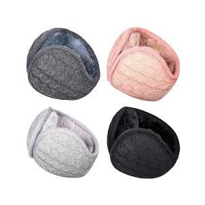 Ficerd 4 Pieces Unisex Knit Earmuffs Furry Fleece Winter Ear Muffs Warm Foldable Ear Covers Soft Ear Warmer for Women Men (Black, Gray, Dark Gray and Pink)