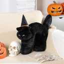 Soulchen Black Cat with Witch Hat Shaped Plush Pillow Frightened Cat Shaped Pillow Black Kitten Stuffed Animals Toy Halloween Decorative Gift for Trick or Treaters