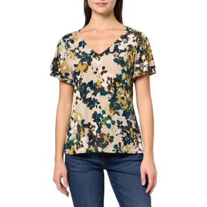 Calvin Klein Women's Soft Everyday V Neck Ruffle Sleeves Blouse (Beige, M)