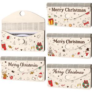 Thyle 4 Pcs Laser Cut Wooden Christmas Money Holders for Cash Gift Card Stretchable Unique Xmas Wooden Envelope Wallet Greeting Card Cash Holder Money Box Decor for Christmas Birthday Holiday Party