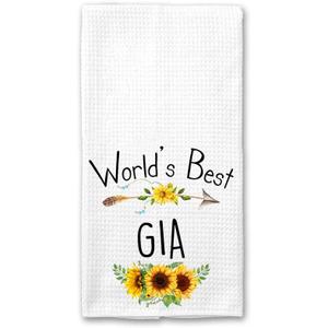 World's Best Gia Kitchen Towel, Floral Sunflower Kitchen Towel, Best Gia Ever, Gift Mothers Day Birthday Christmas Thanksgiving for Gia, Soft and Absorbent Kitchen Tea Towel