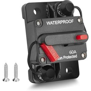 60Amp Circuit Breaker for Boat Trolling Motor Marine ATV Trailer Vehicles Stereo Audio Electronic Battery Solar System Inline Fuse with Manual Reset Switch Waterproof DC 12V-48V