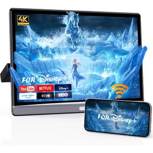13.3" Car TV for Back Seat, 4K Android Headrest Monitor for Car, 4G+64G Portable Rear Entertainment System, Support Phone Wireless Mirror Link Touch Screen, with WiFi/HDMI/USB/Video Player