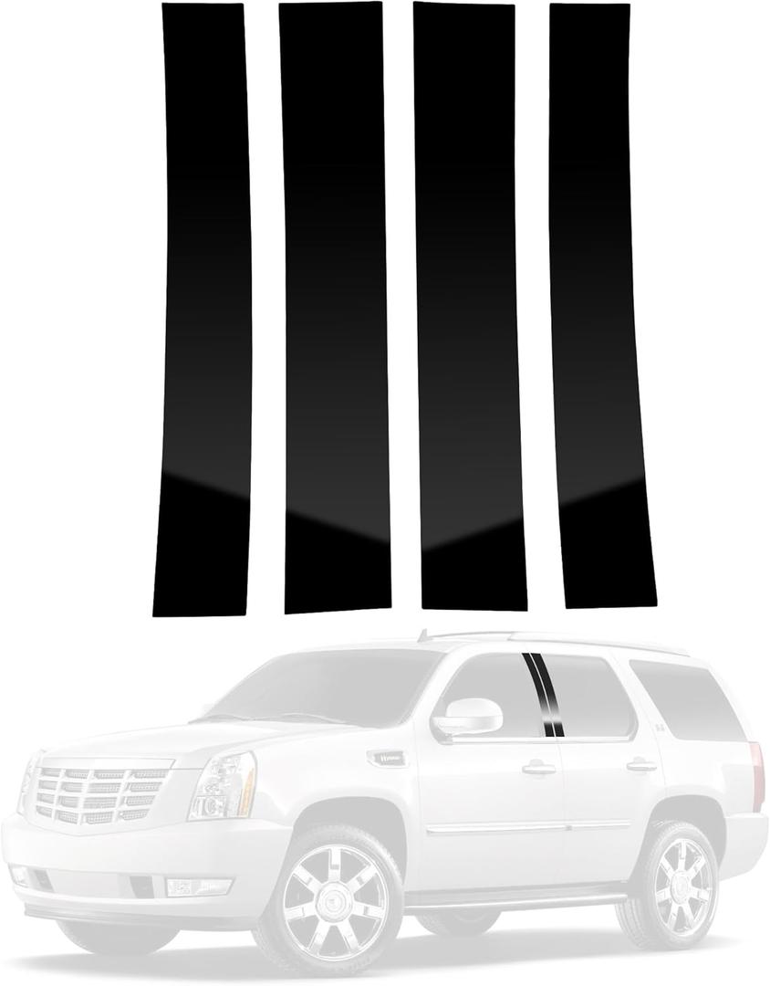 BASIKER 4 Pcs Compatible with Cadillac Escalade 2007 2008 2009 2010 2011 2012 2013 2014 Door Window Trim Anti Scratch Stickers Door Pillar Moldings