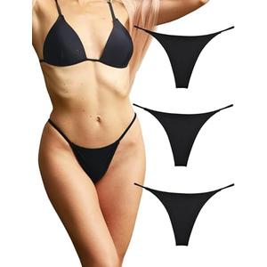 KUKU PANDA Cotton Thongs for Women Sexy Seamless Woman G String Panties 3 Pack Set L
