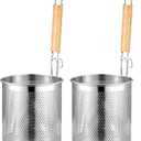 2 Pieces Pasta Strainer, Stainless Steel Mesh Spider Strainer, Basket Fine Mesh Spider Basket with Wooden Handle Good For Boiling Food Spaghetti Dumpling