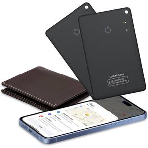 2 Pack Wallet Tracker Card [Apple MFi Certified] Air Tracker Tag (iOS only), IP68 0.06in Rechargeable Smart Card Work with Apple Find My, Keys Finder and Item Locator for Passport, Bags, Laptop, Black