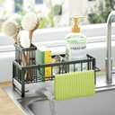 HapiRm Sponge Holder for Kitchen Sink - Self-draining Sink Caddy with Brush and Dishcloth Holders, Stainless Steel Kitchen Organizer for Countertop - Green