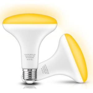 EvaStary Yellow Bug Light Bulb Outdoor, 100W Equivalent Yellow Amber Bulbs, 11W BR30 LED Flood Lighting Not-Attracting Bugs Lights for Porch Lights, E26 Base 5/6 inch Recessed Can Light Bulbs, 2 Pack
