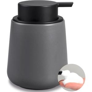 BosilunLife Foam Soap Dispenser - 12 oz Bathroom Lotion Hand Pump Dispenser Grey Foaming Soap Dispenser Ceramic Dish Liquid Dispenser for Kitchen Hand Wash Dispenser
