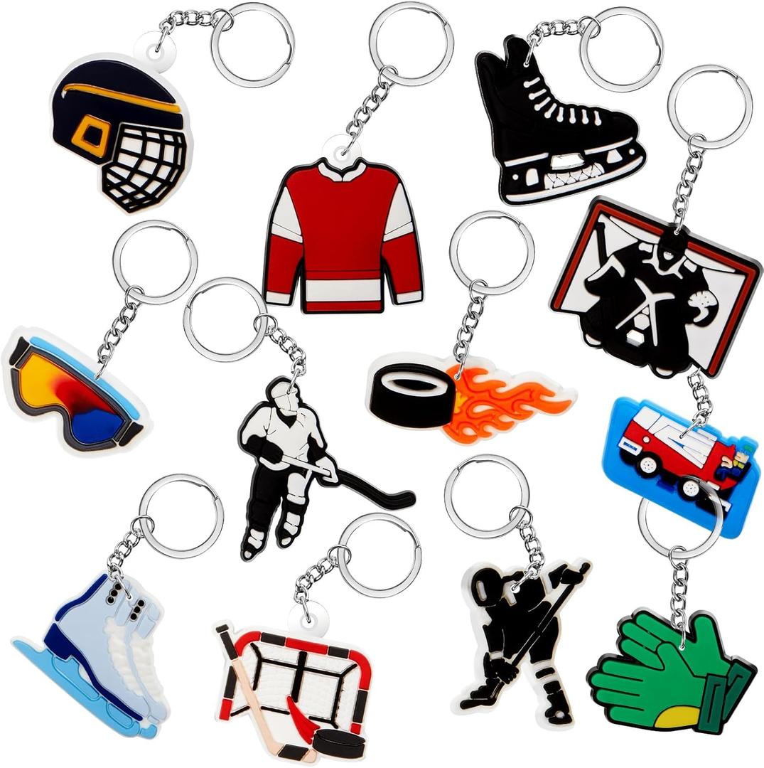 Batiyeer 36 Pack Hockey Keychains Bulk Party Favors Sports Gifts Ball Key Chains Funny Keyring for Women Men Birthday Supplies