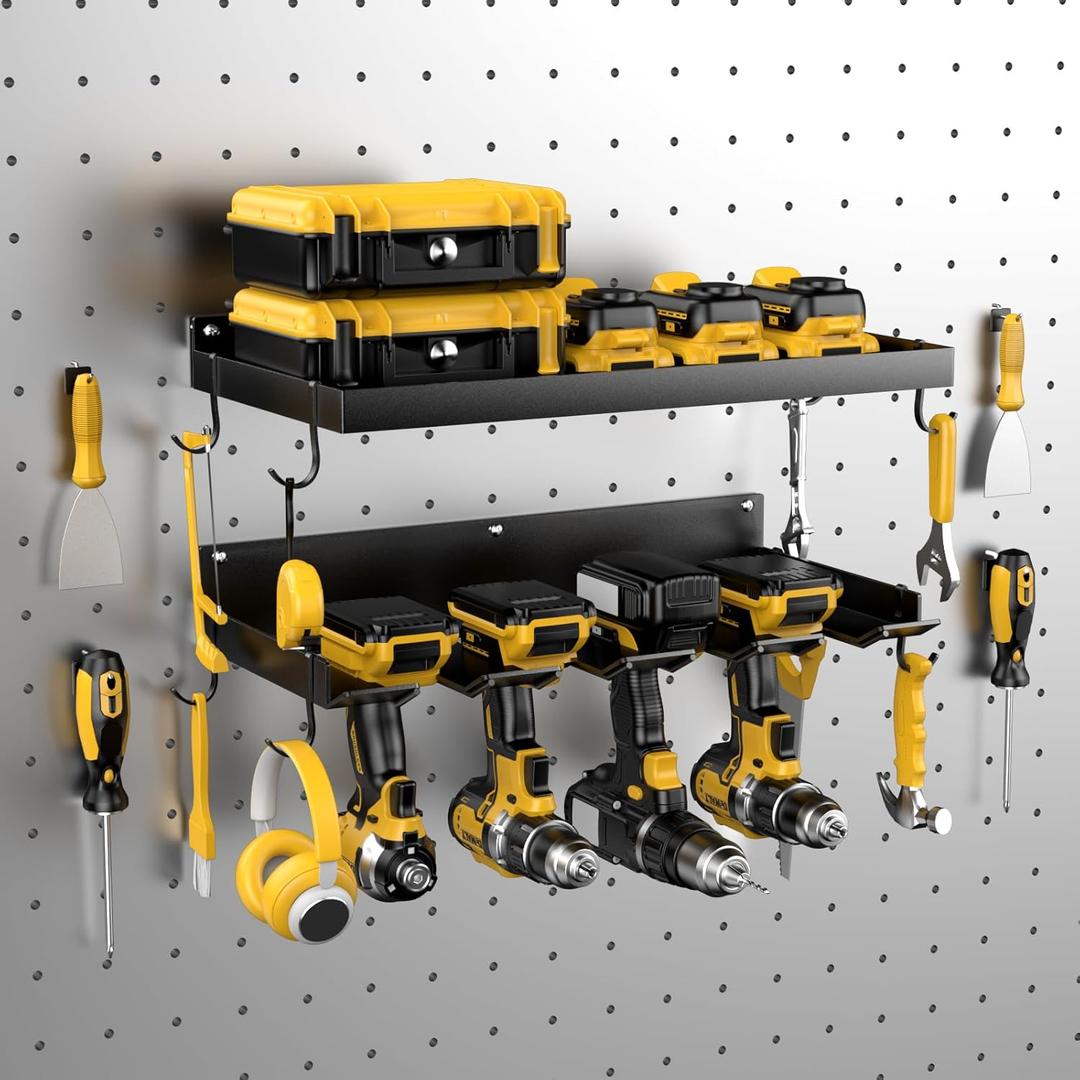 Power Tool Organizer Wall Mount with 4 Drill Holder, Formed Integrally Heavy Duty Garage Tool Organizers and Storage with Hooks for Battery, Tool Box, Screwdriver, Plier and Hammers Gifts for Men Power Tool Organizer Wall Mount with 4 Drill Holder, Formed Integrally Heavy Duty Garage Tool Organizers and Storage with Hooks for Battery, Tool Box, Screwdriver, Plier and Hammers Gifts for Men