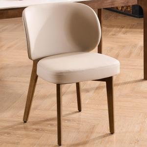YOUNUOKE Upholstered Dining Chair, Modern PU Leather Dining Room Chair with Wood Legs, Widen Backrest Comfy Armless Side Kitchen Chairs, Khaki (Single Pack)