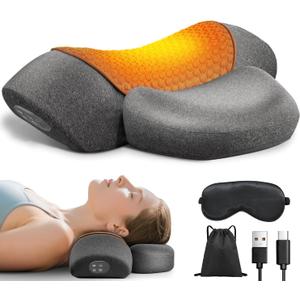 Upalled Cordless Heated Neck Massager Pillow for Pain Relief Deep Tissue, 3-in-1 Rechargeable Neck Cervical Traction Device with Heat, Massage, Electric Stretch, Ergonomic Neck Shoulder Relaxer, Grey