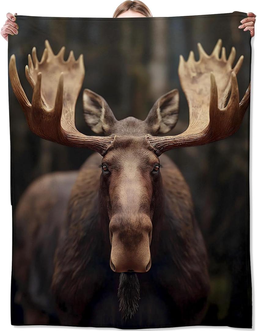 Moose Blanket,Gifts for Wildlife Lovers,Lightweight Flannel Throw Blankets,Realistic Animal in Woodland Background Throws Home Decor,for Couch Living Room Office,60x50inch