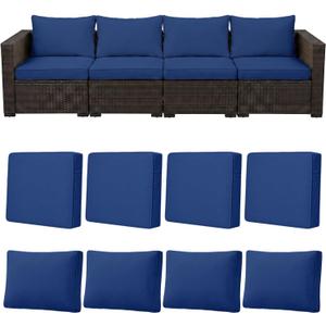 8pcs Outdoor Patio Cushion Covers Replacement, 25.6" Zippered Outdoor Cushion Covers Waterproof, UV Resistant & Washable Patio Furniture Cushion Covers Waterproof for Patio Sectional, Navy Blue