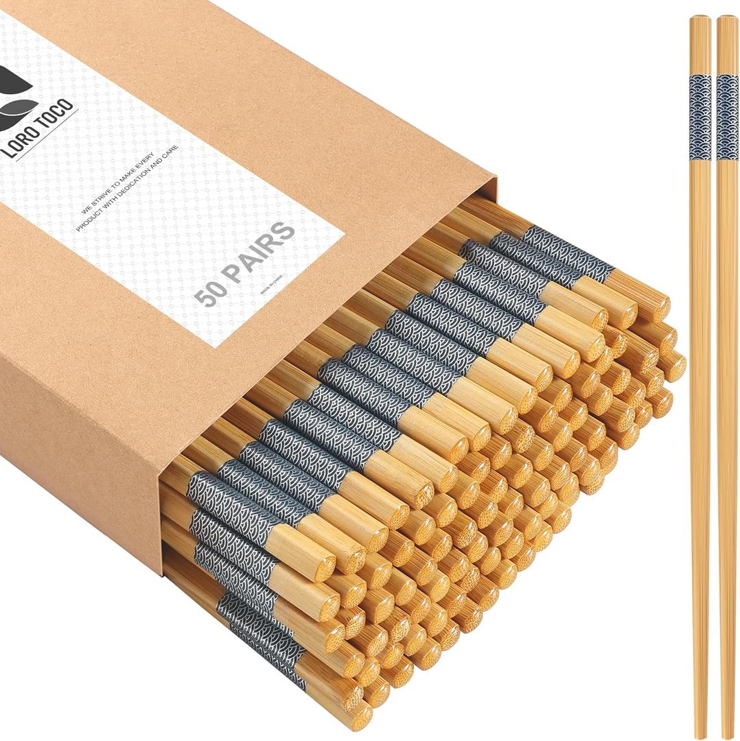50 Pairs Bamboo Chopsticks Disposable | Separated | Reusable | Dishwasher Safe- 9.45in
