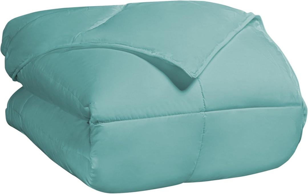 Superior Classic All-Season Reversible Down Alternative Comforter, Comfy, Fluffy, Cozy, Lightweight, Decorative, Duvet Insert, Plush, Oversized Bedding Essential, Box Quilt Design, Twin, Turquoise
